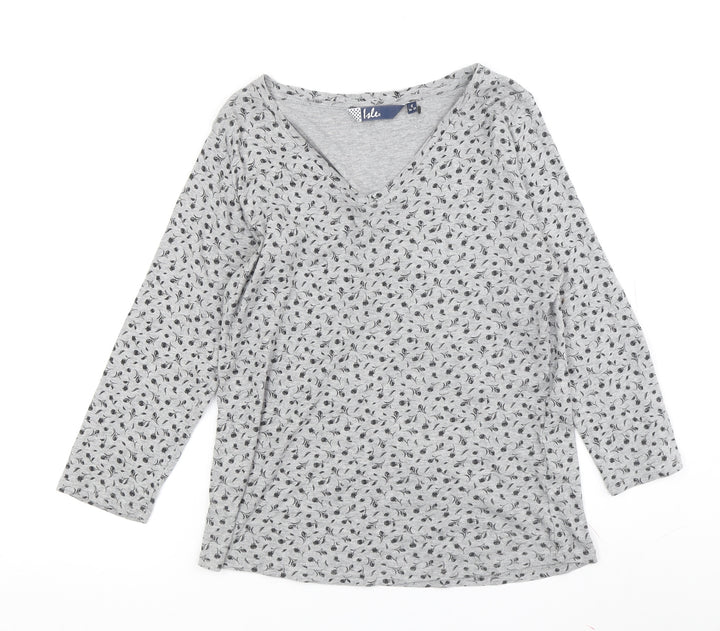 Isle Women's Grey V-Neck Floral Top Size 12