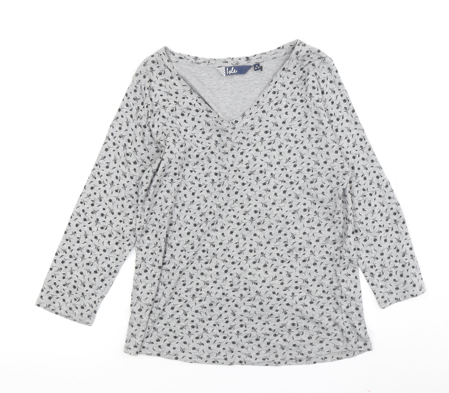Isle Women's Grey V-Neck Floral Top Size 12