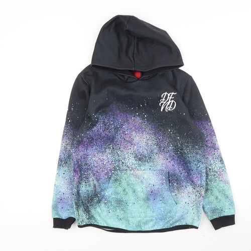 DFND Boys Black Multicoloured Hoodie Size 9-10 Galaxy Print