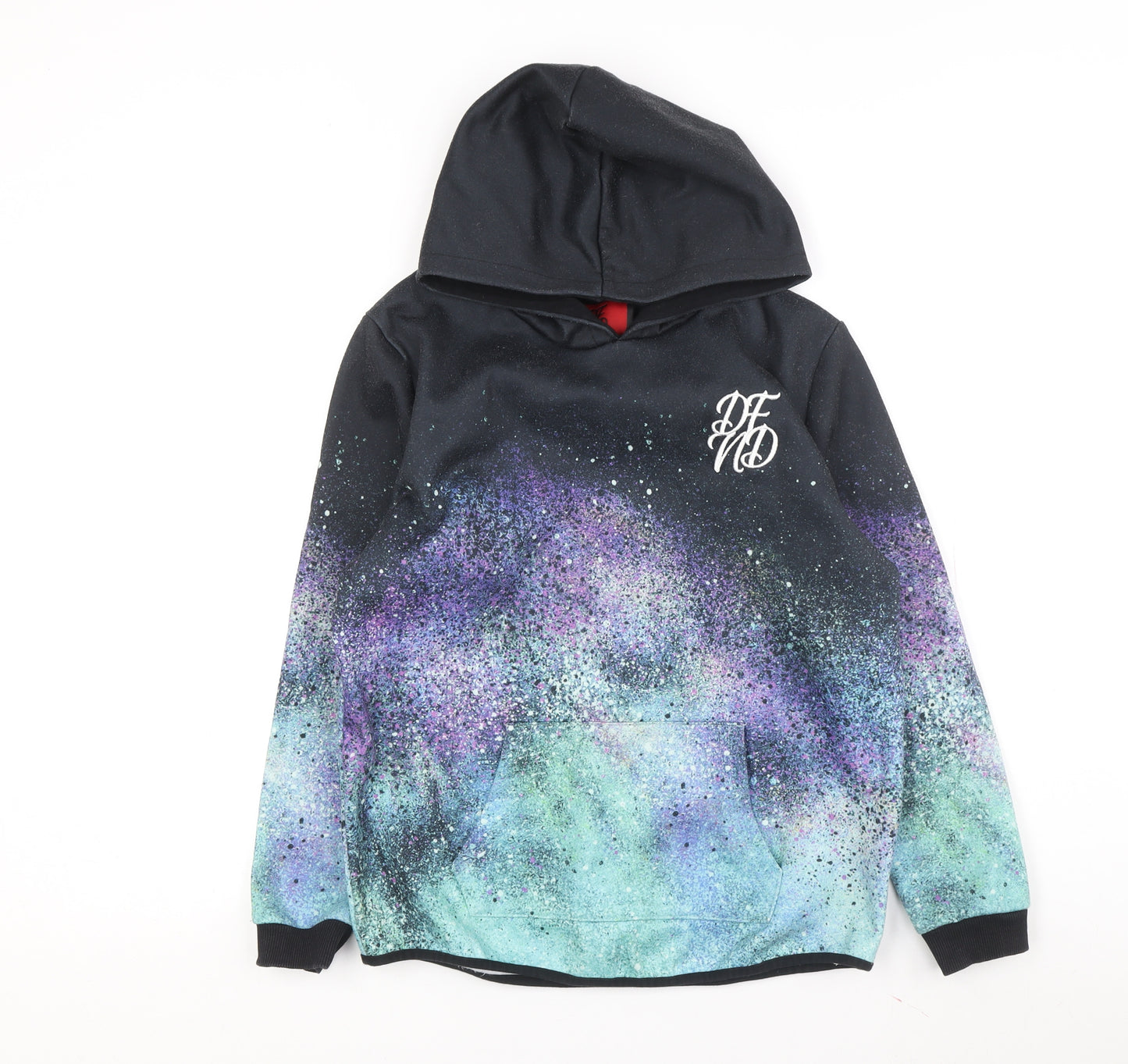DFND Boys Black Multicoloured Hoodie Size 9-10 Galaxy Print