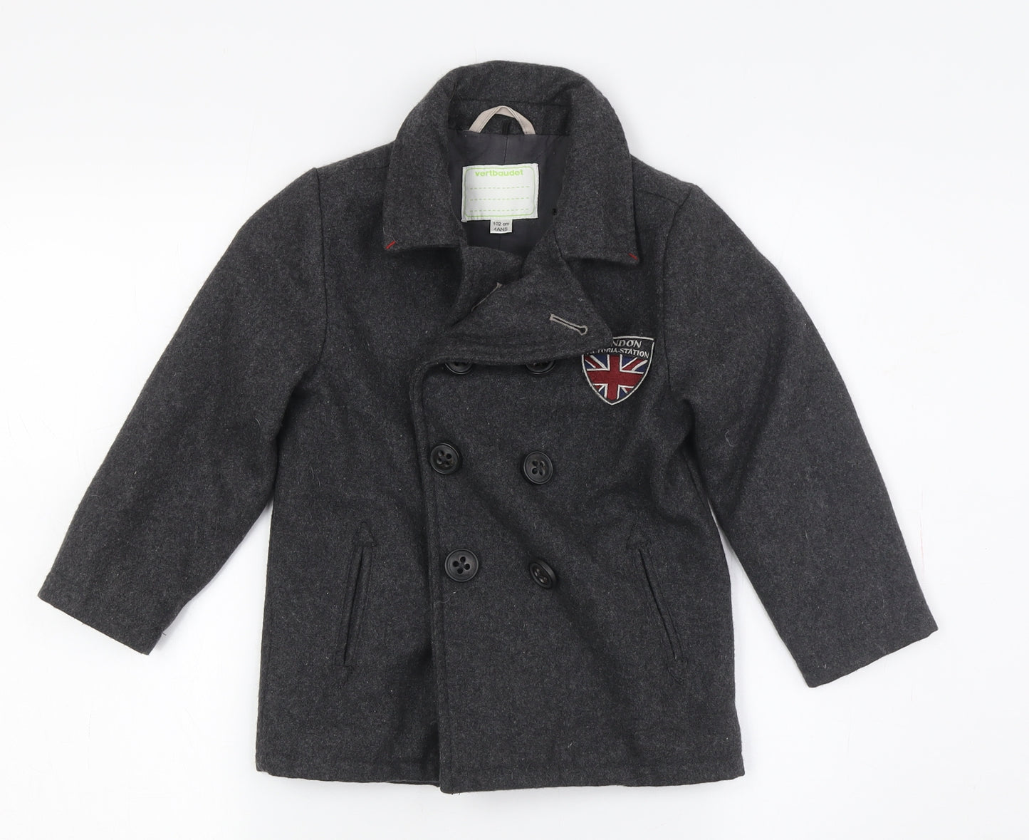 Vertbaudet Boys Grey Pea Coat, 4 Years - Warm & Stylish