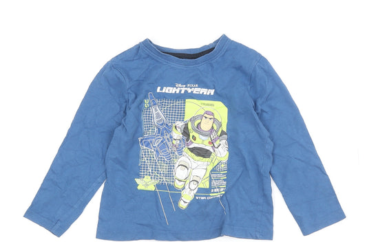 Front view of Toy Story boys’ blue buzz lightyear long sleeve t-shirt 3-4 years