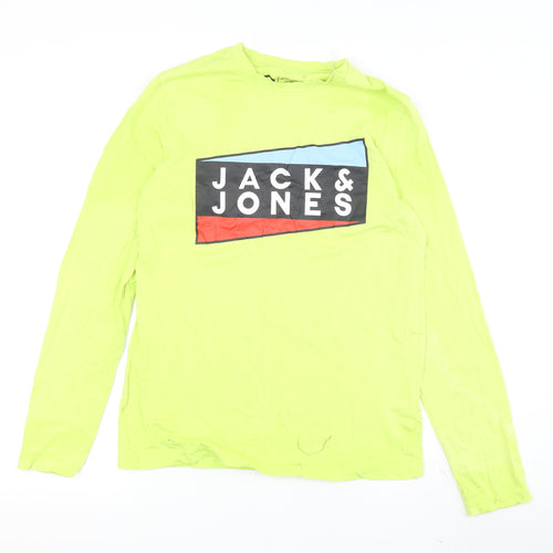 Jack & Jones Men's Green Logo Long Sleeve T-Shirt S