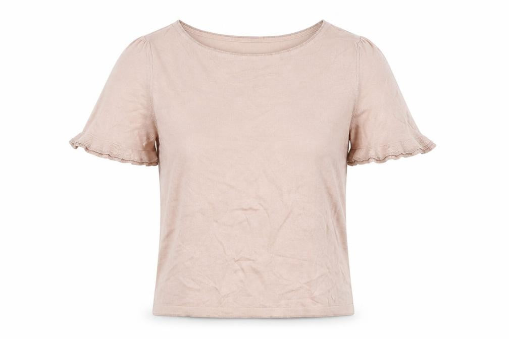 Front view of Monsoon Women's Beige T-Shirt, size 12, with Flared Sleeves