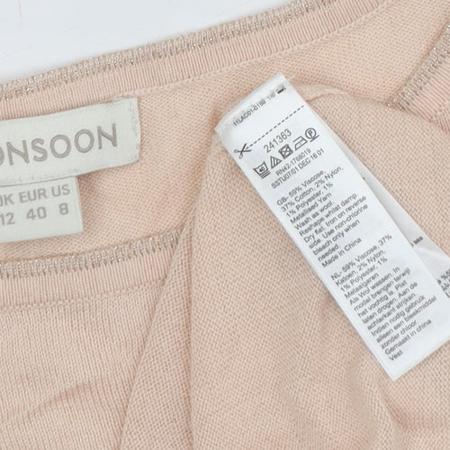 Monsoon Women's Beige T-Shirt Size 12 with Flared Sleeves