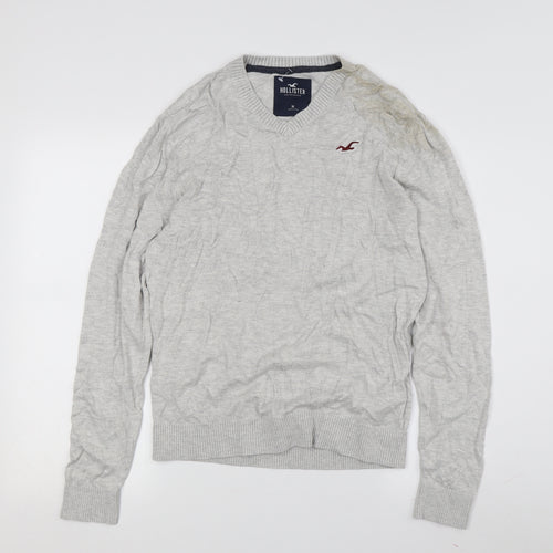 Hollister Men's Grey V-Neck Pullover Jumper M