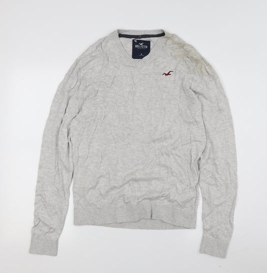 Hollister Men's Grey V-Neck Pullover Jumper M