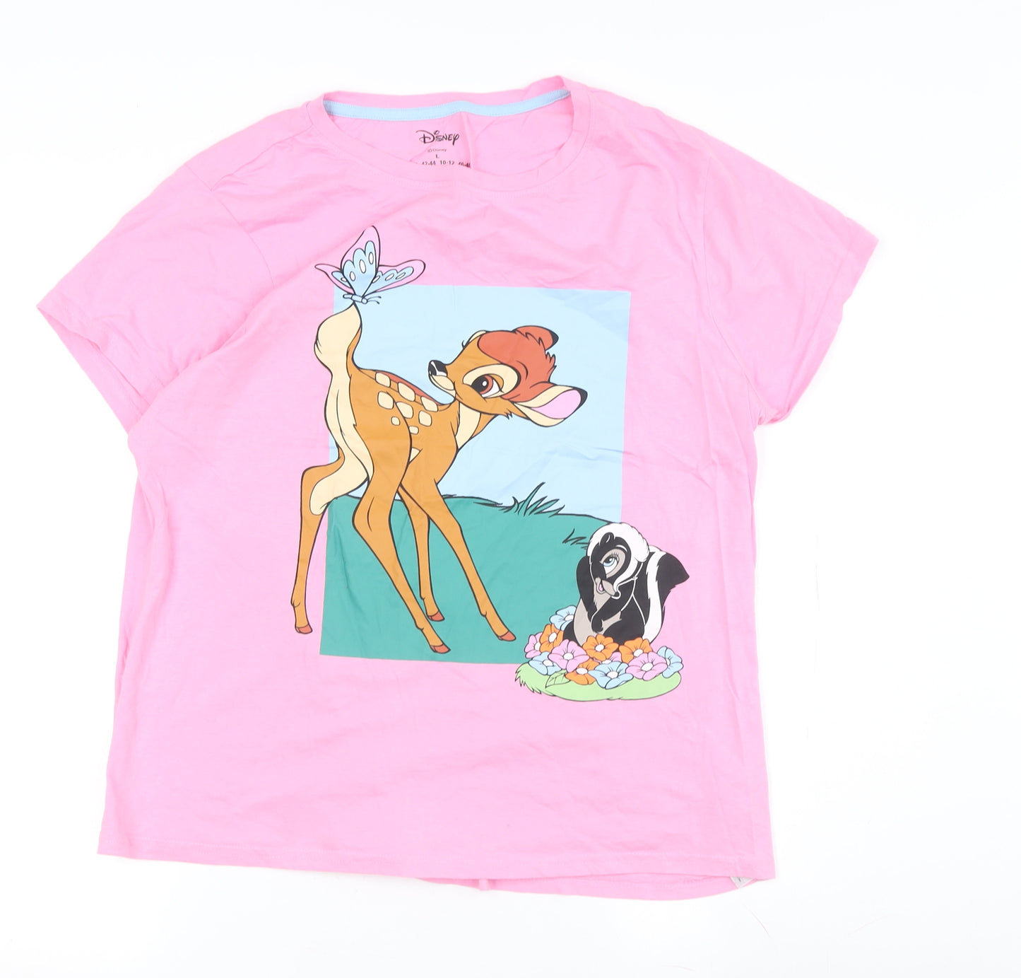 Disney Women's Pink Cartoon T-Shirt, Size L, Casual