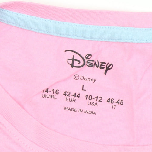 Disney Women's Pink Cartoon T-Shirt, Size L, Casual