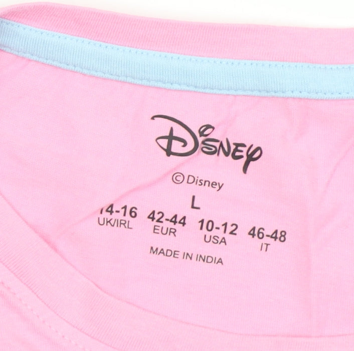 Disney Women's Pink Cartoon T-Shirt, Size L, Casual