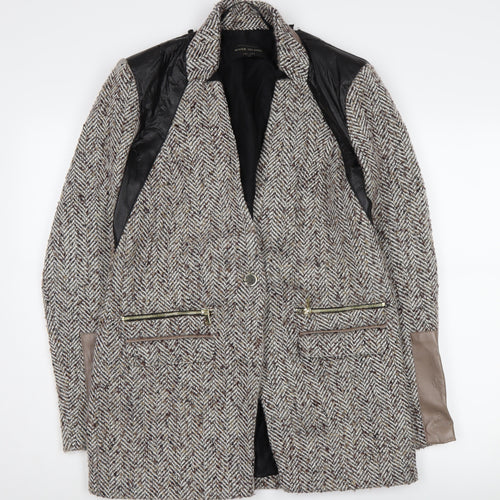 River Island Women's Grey Herringbone Long Blazer Coat Size 12