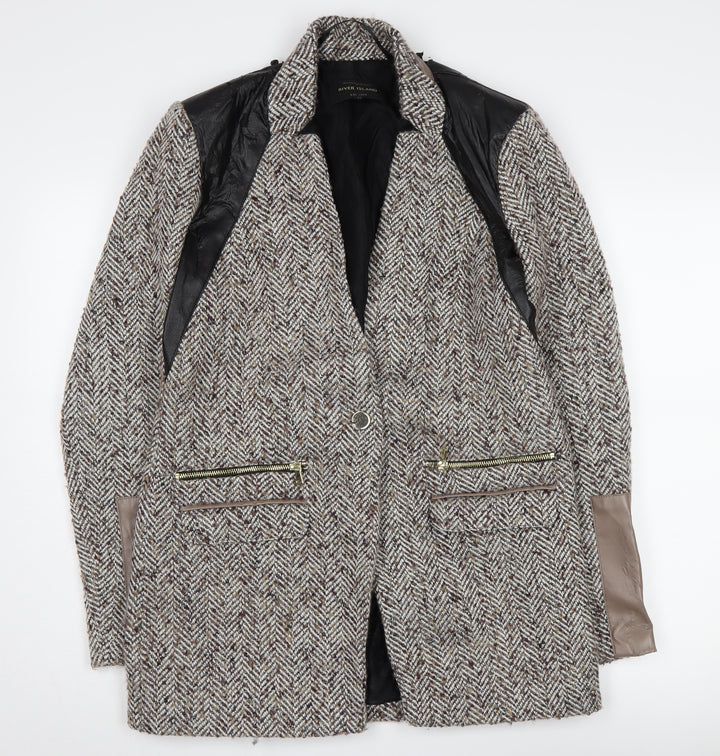 River Island Women's Grey Herringbone Long Blazer Coat Size 12