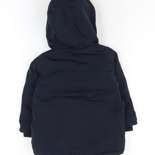 Next Boys Blue Parka Coat with Fur Trim Hood 2 Years