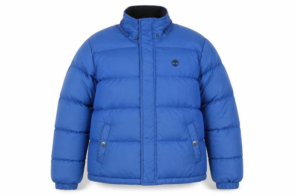 Front view of Timberland Blue XS unisex puffer jacket