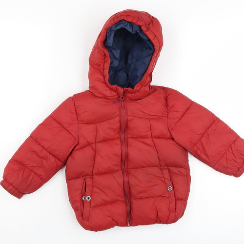 Zara Boys Red Puffer Jacket 3-4 Years Winter Hooded