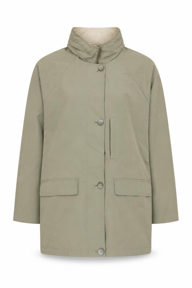 Front view of SCL Sport Women's Green Mid-Length Rain Coat, size 16
