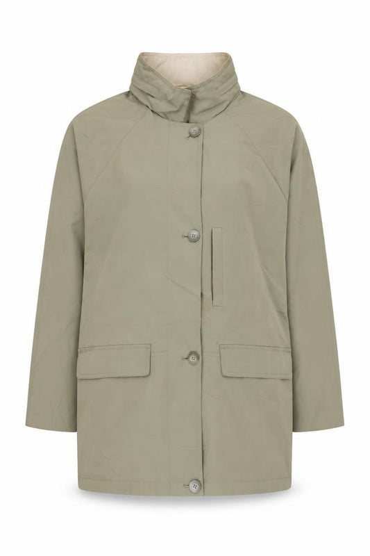 Front view of SCL Sport Women's Green Mid-Length Rain Coat, size 16