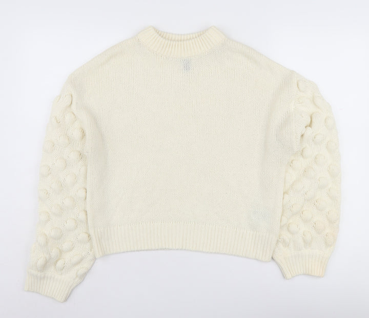 H&M Women's White Chunky-Knit Jumper, Size S