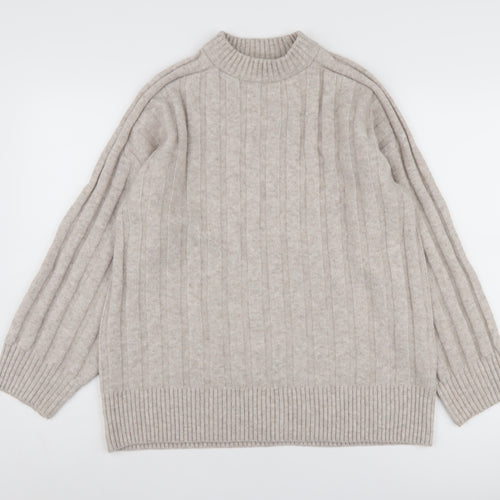 H&M Women's Beige Mock Neck Knit Pullover Jumper