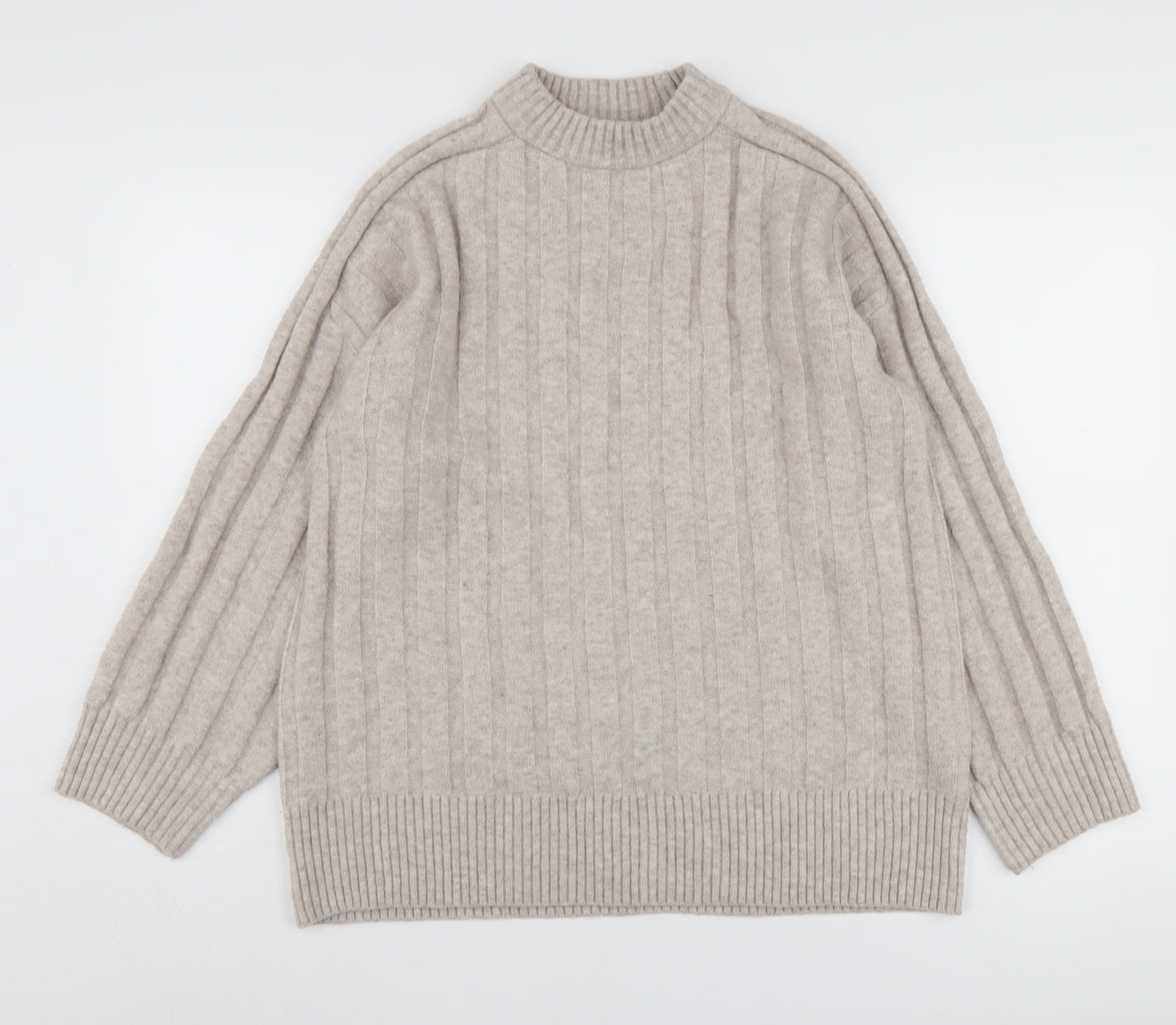H&M Women's Beige Mock Neck Knit Pullover Jumper