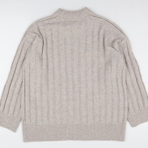 H&M Women's Beige Mock Neck Knit Pullover Jumper