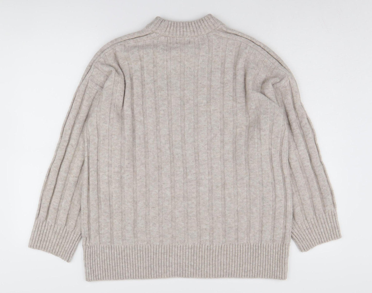 H&M Women's Beige Mock Neck Knit Pullover Jumper