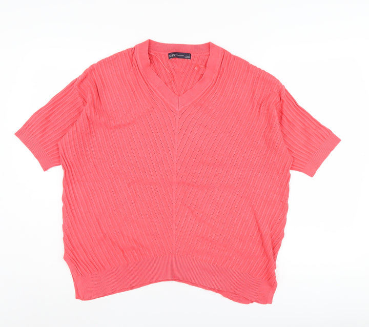 Marks and Spencer Women's Pink V-Neck Pullover Jumper M
