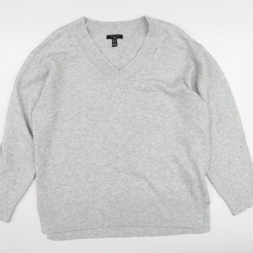 New Look Women's Grey V-Neck Pullover Jumper Size M