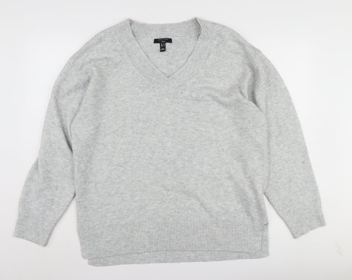 New Look Women's Grey V-Neck Pullover Jumper Size M