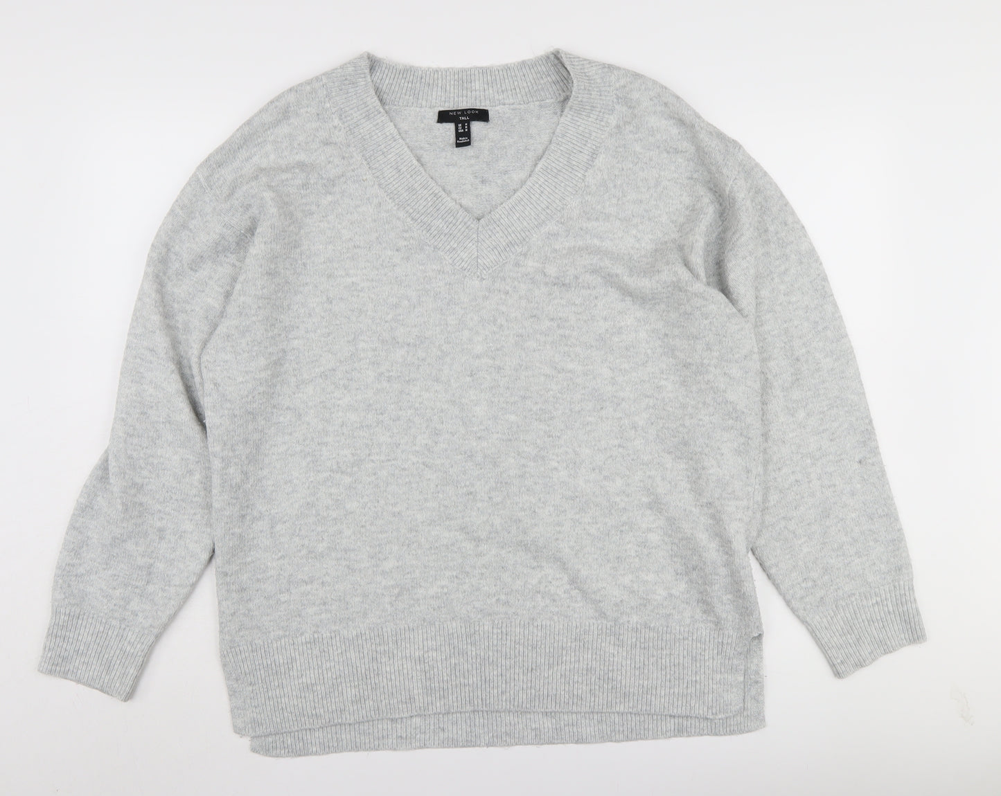 New Look Women's Grey V-Neck Pullover Jumper Size M