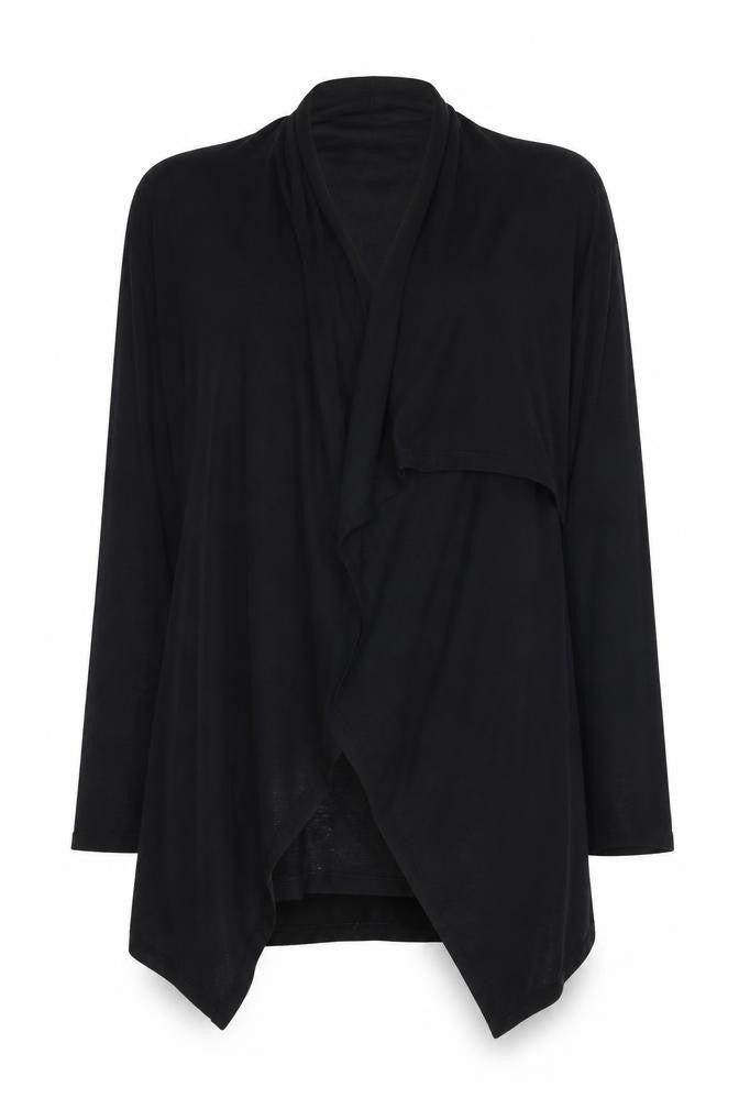 Front view of Secret Possessions Women's Black 8-10 Wrap Cardigan