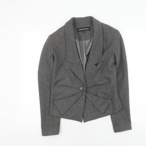 Warehouse Women's Grey Wool Blazer - Size 10, Elegant Business Wear