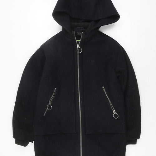 Topshop Black Hooded Women's Jacket Size 8 Zip Casual