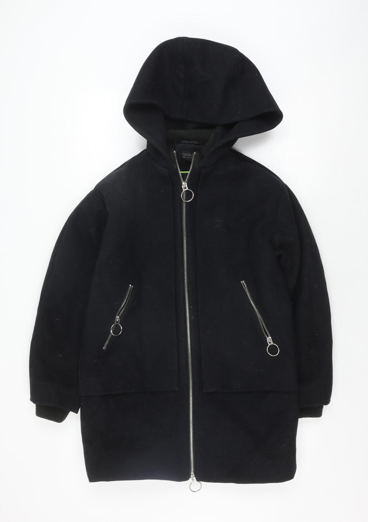 Topshop Black Hooded Women's Jacket Size 8 Zip Casual