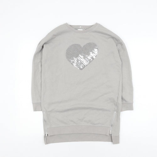 Next Girls Grey Sequin Heart Pullover Jumper 11 Years