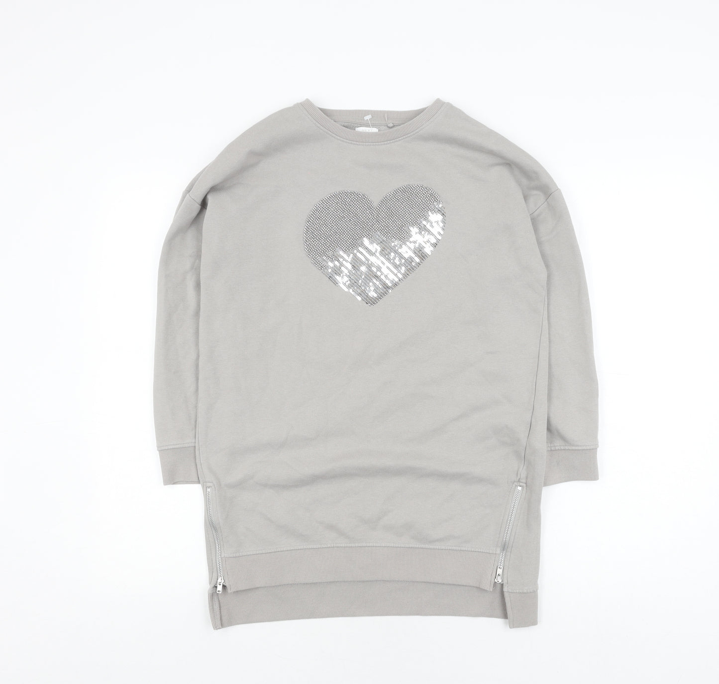 Next Girls Grey Sequin Heart Pullover Jumper 11 Years