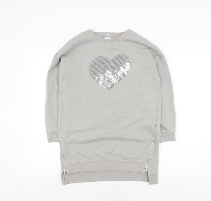 Next Girls Grey Sequin Heart Pullover Jumper 11 Years