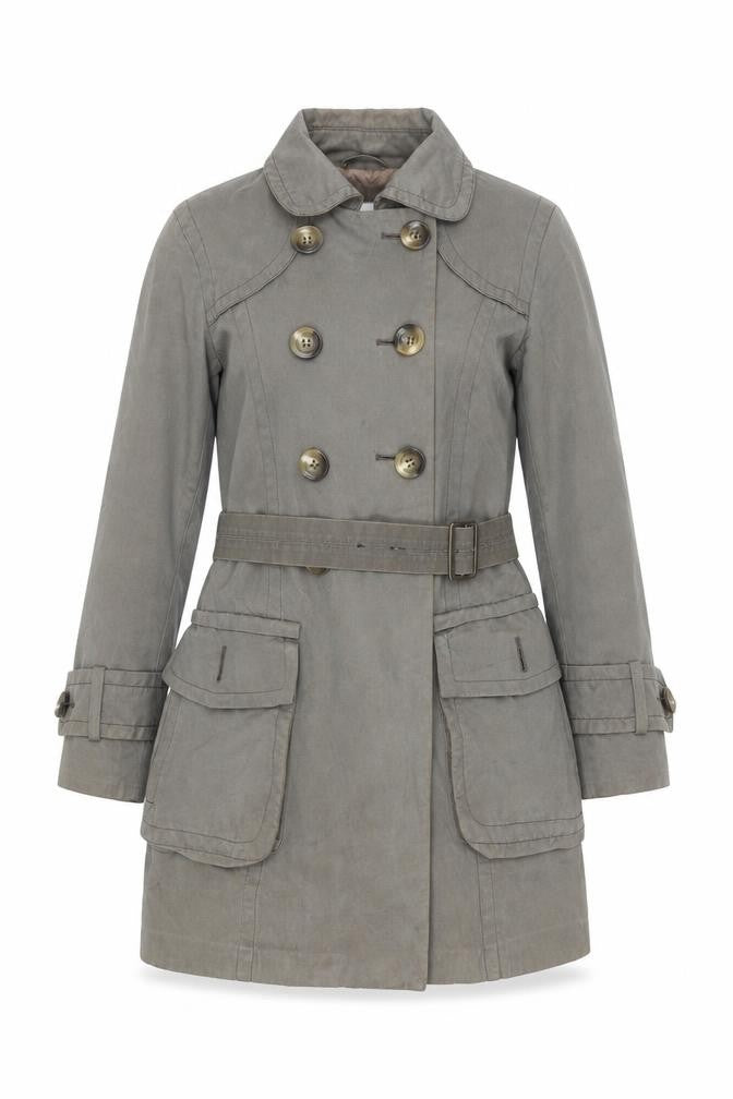 Front view of Zara Women's Grey Trench Coat S Classic Belted