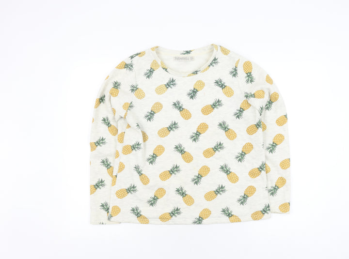 Sugarhill Women's White Tropical Pineapple Pullover Sweatshirt Size 12