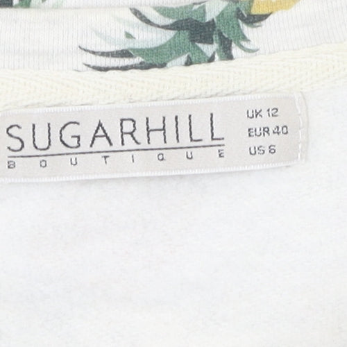 Sugarhill Women's White Tropical Pineapple Pullover Sweatshirt Size 12