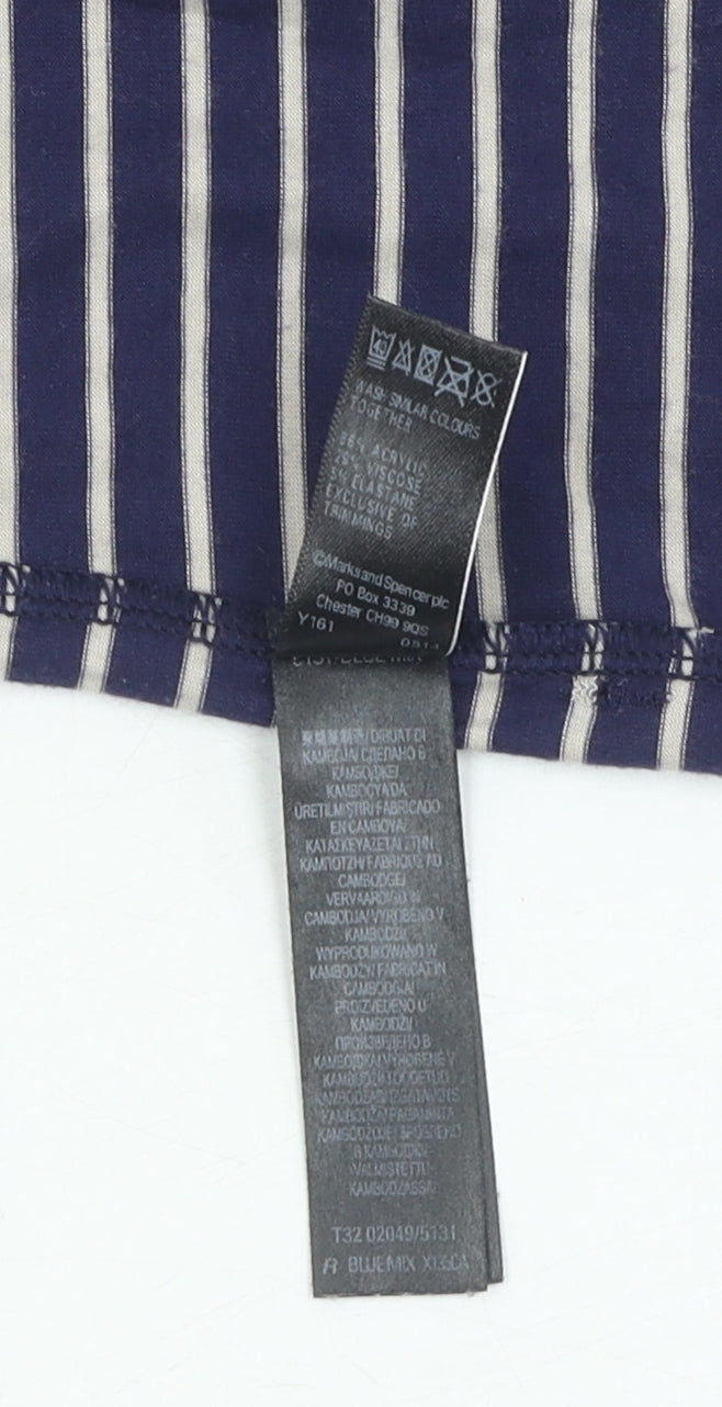 Marks and Spencer Women's XL Blue Striped Jersey T-Shirt