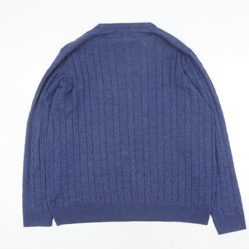 Cotton Traders Men's Blue V-Neck Cable Knit Jumper L