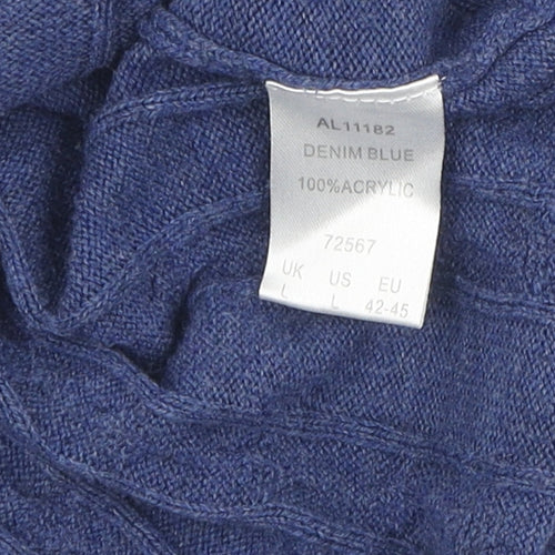 Cotton Traders Men's Blue V-Neck Cable Knit Jumper L
