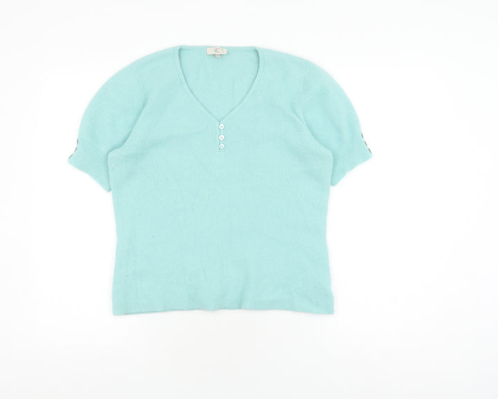 CC Women's Blue Angora Knit Polo Medium