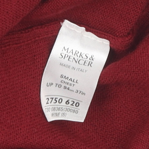 Marks and Spencer Men's Red V-Neck Pullover Jumper - S