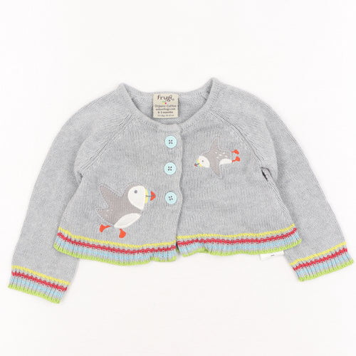 Frugi Baby Grey Animal Print Cardigan 0-3 Months
