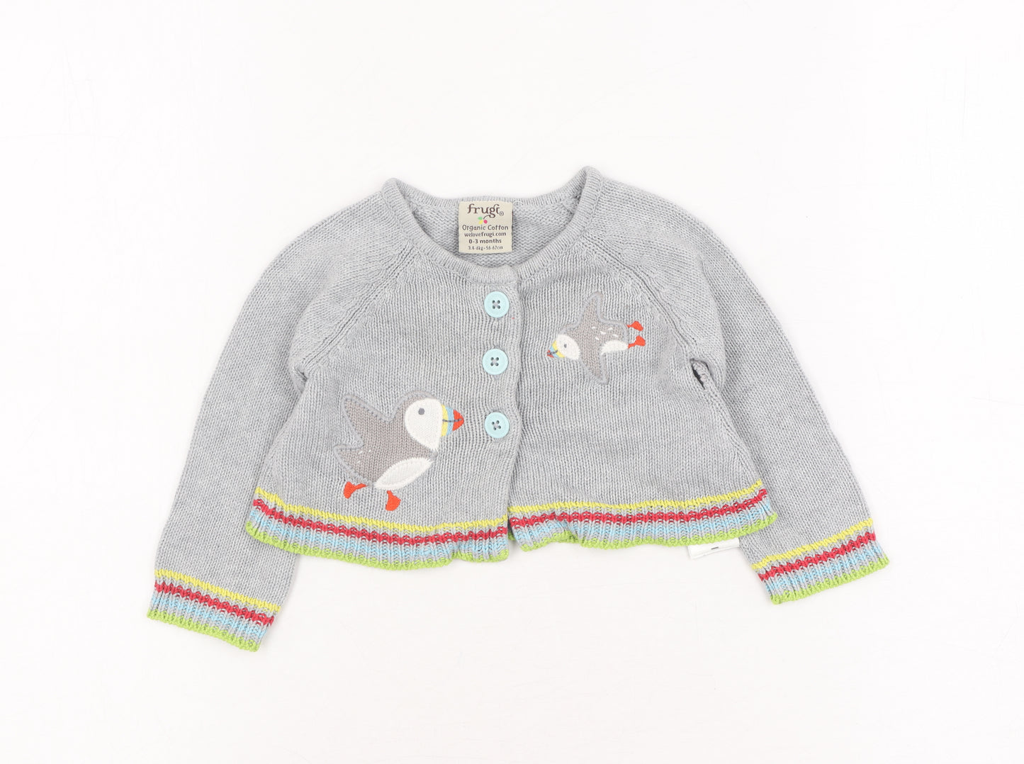 Frugi Baby Grey Animal Print Cardigan 0-3 Months