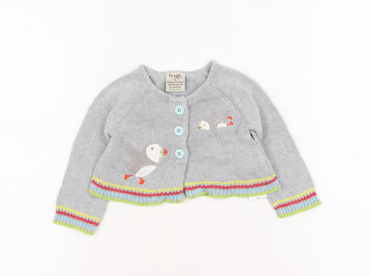Frugi Baby Grey Animal Print Cardigan 0-3 Months
