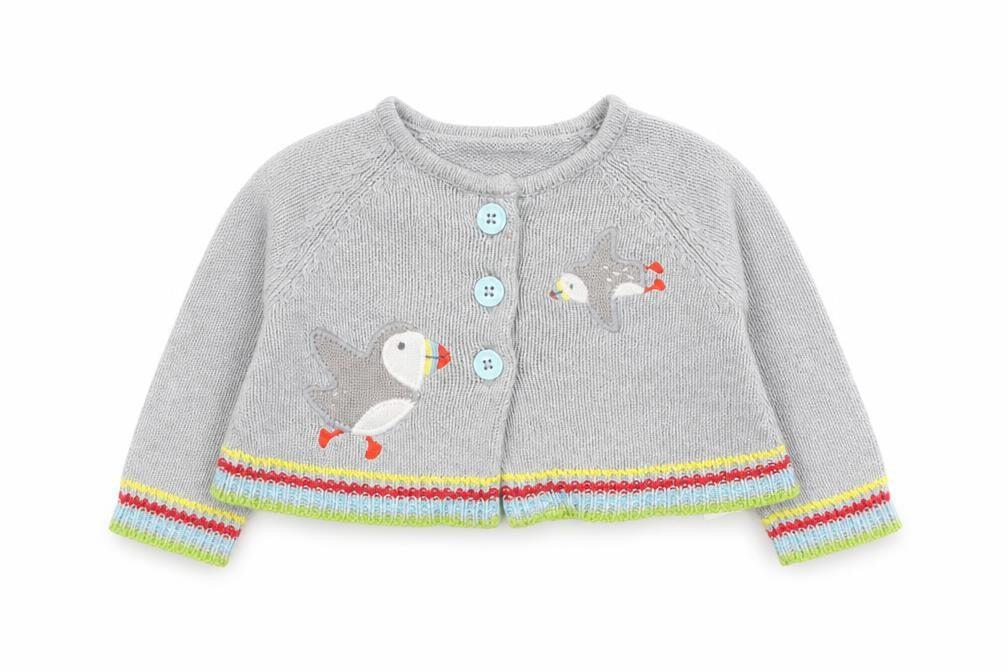 Frugi Baby Grey Animal Print Cardigan 0-3 Months