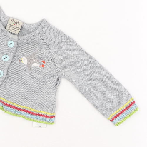 Frugi Baby Grey Animal Print Cardigan 0-3 Months